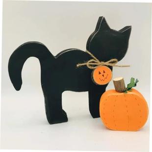 2pcs Atmosphere Decoration Wooden Halloween Black Cat Orname
