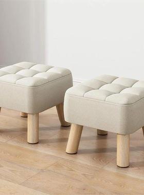 Dia30cm Round Ottoman Foot Rest Stool Linen Fabric Padded Se