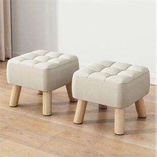 Dia30cm Round Ottoman Foot Rest Stool Linen Fabric Padded Se
