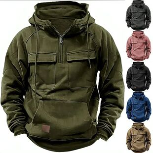 Half Zipper Men's Tactical Hoodies Solid Warm Fleece Militar