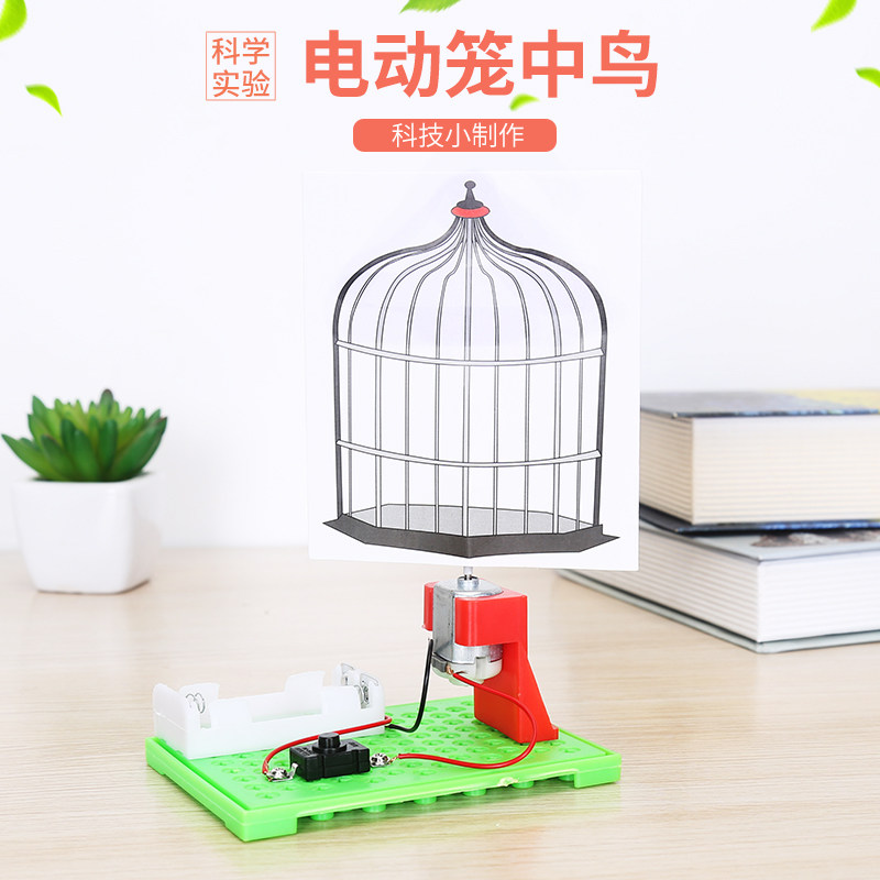 儿童学科学实验 学生光学科技小制作diy拼装视觉暂留笼中鸟材料包