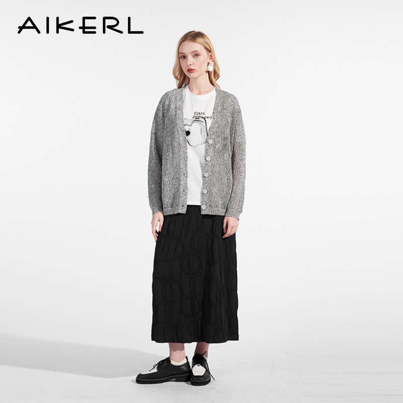 AIKERL艾可儿针织开衫女士新款春装外穿V领毛衣外套N251102