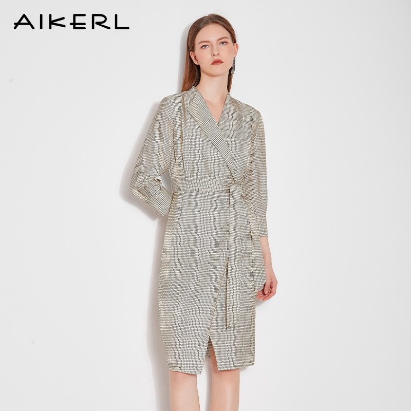 AIKERL艾可儿专柜同款秋季新品H型系带收腰显瘦气质连衣裙D213110