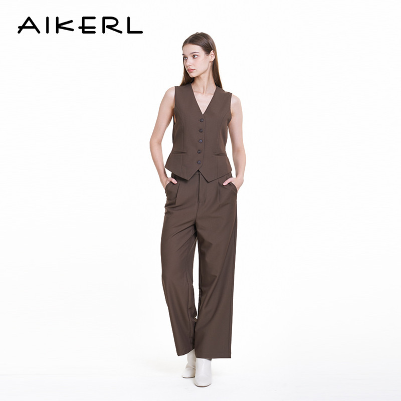 AIKERL艾可儿女马夹美拉德无袖单排扣不规则通勤休闲外套B243108