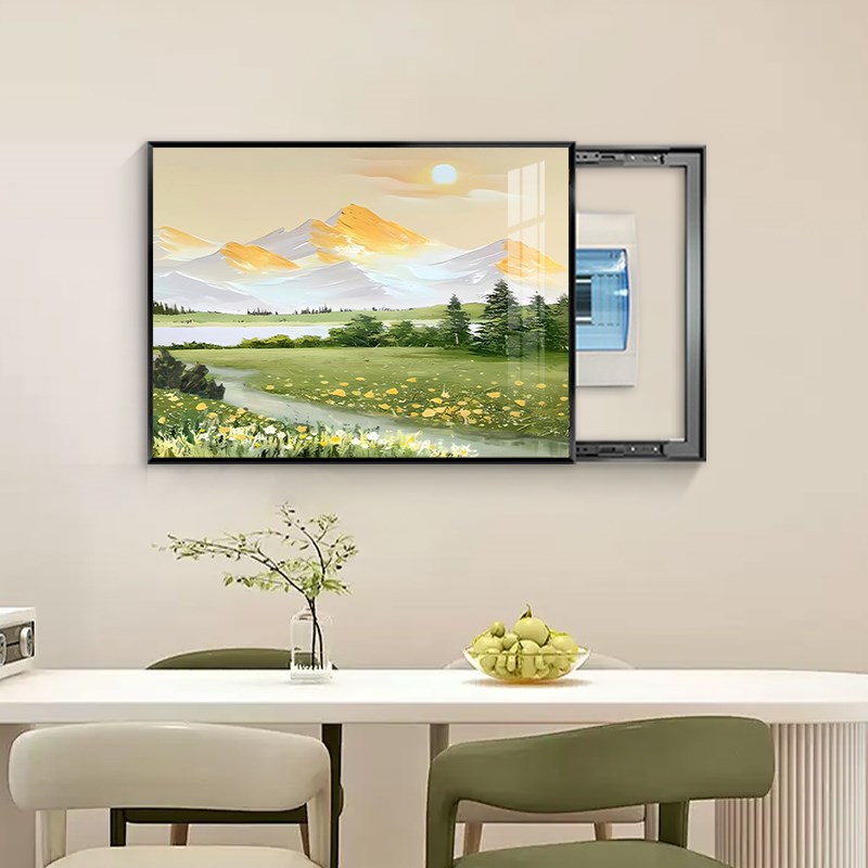 日照金山电表箱装饰画山水v画配电箱盖板电闸开关盒免打孔遮挡挂