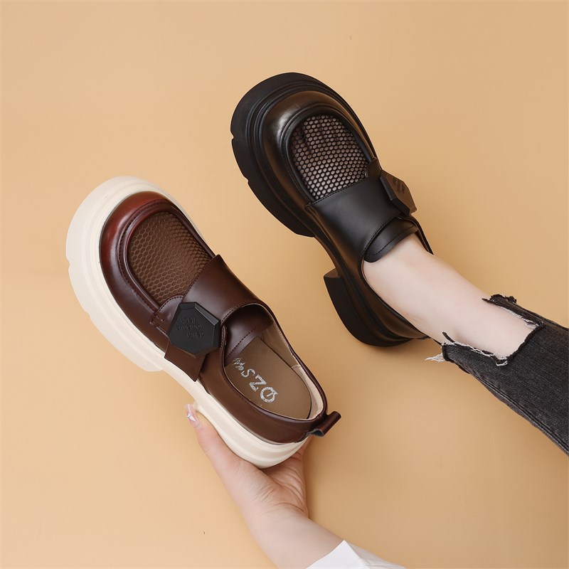 网纱小皮a鞋女2024新款春夏玛丽珍厚底镂空单鞋薄款百搭学生魔术