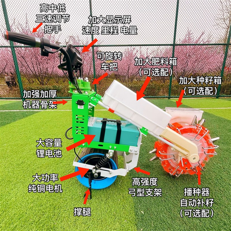 新款电动手推式播种机玉米大豆花生播种器点播器T滚筒播种施肥一