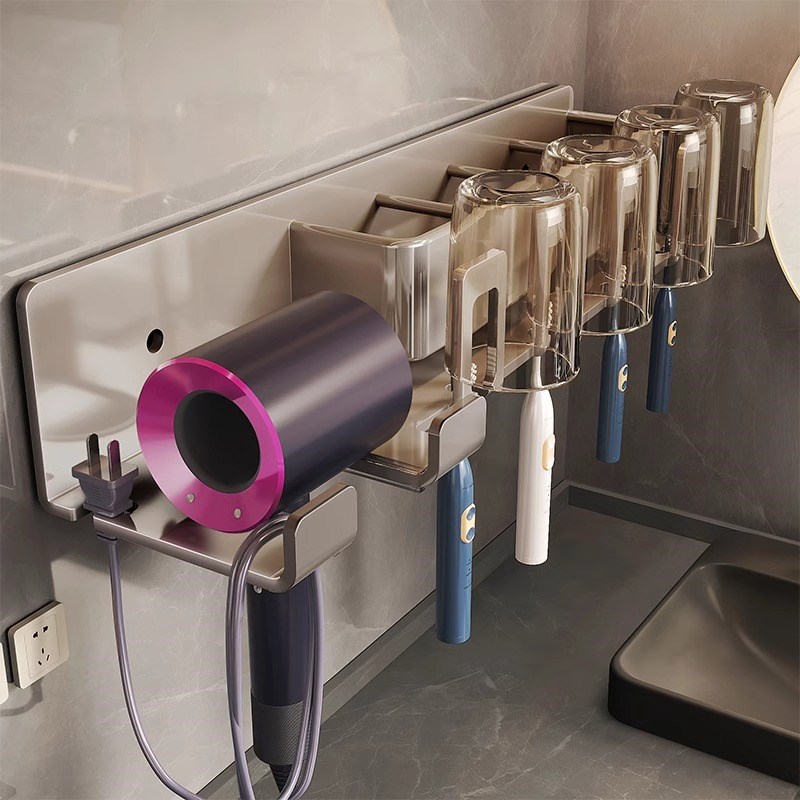 鑫馨园牙刷架子置物架吹风机支架B卫生间浴室洗漱台壁挂免打孔收