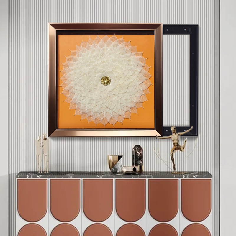 菩提树叶电表箱装饰画推拉液压配电箱墙画电源开关遮挡.高级感挂