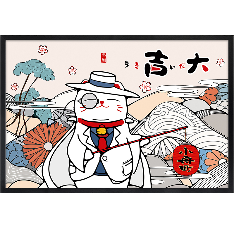 日式招财猫电表箱装饰画遮挡箱强弱变电箱挂画空S气开关盒子墙壁