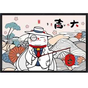 日式招财猫电表箱装饰画遮挡箱强弱变电箱挂画空S气开关盒子墙壁