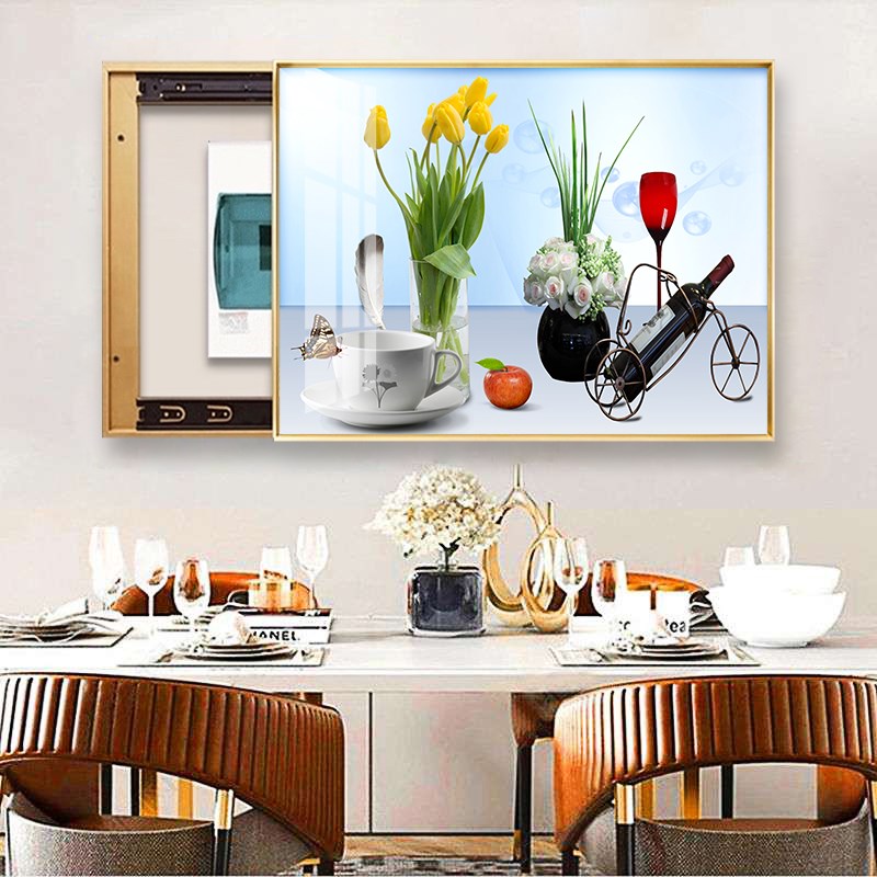 饭厅电表箱装饰画 画简q约现代轻奢强配电箱弱电闸盒酒杯水果遮挡