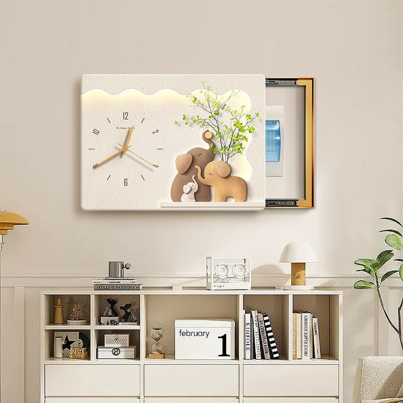 2024新d款大象电表箱装饰画钟表配电箱遮挡时钟挂画电闸弱电箱壁