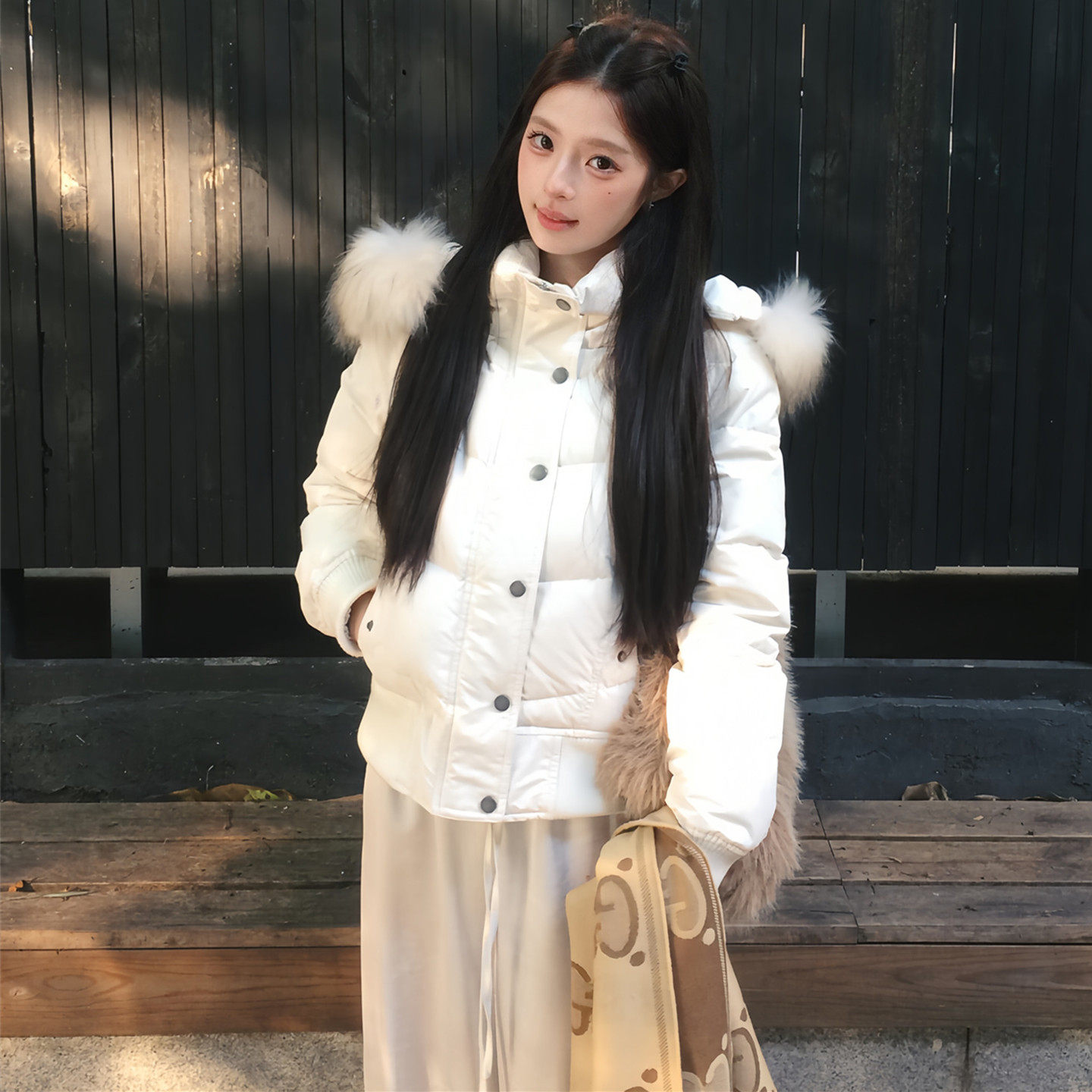 韩系不臃肿短款连帽大毛领羽绒棉服女冬2026新款今年流行爆款外套