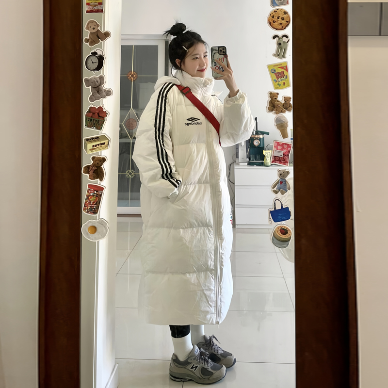 晶煊三条杠白鸭绒连帽羽绒服外套
