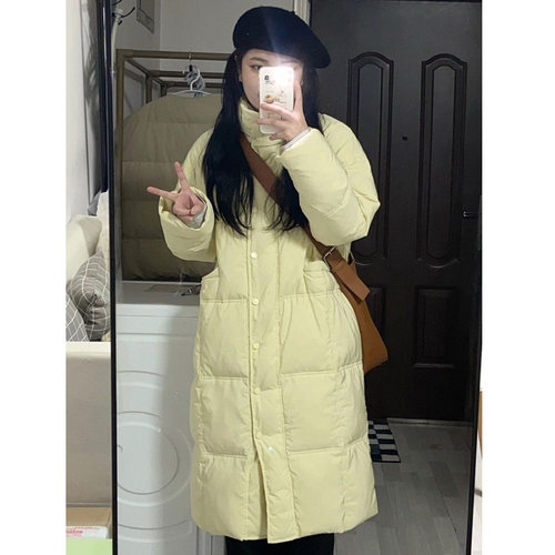 爆款奶黄色羽绒服女长款过膝晶煊