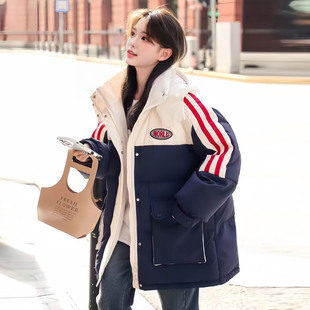 韩系学院风撞色休闲羽绒棉袄女冬2025年巨好看超火小个子面包服潮
