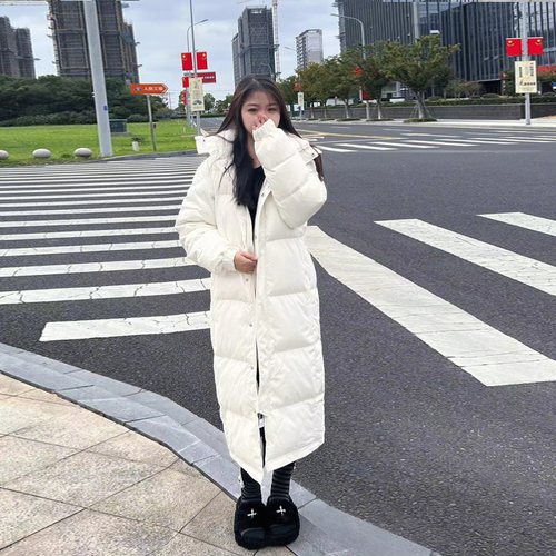 长款过膝连帽羽绒棉服女加厚晶煊