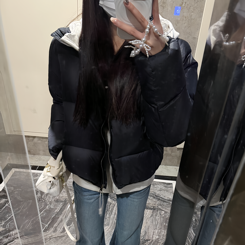 晶煊欧美肯豆风黑色短款羽绒棉袄