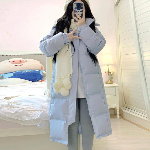 晶煊韩国高级感蓝色连帽羽绒棉服