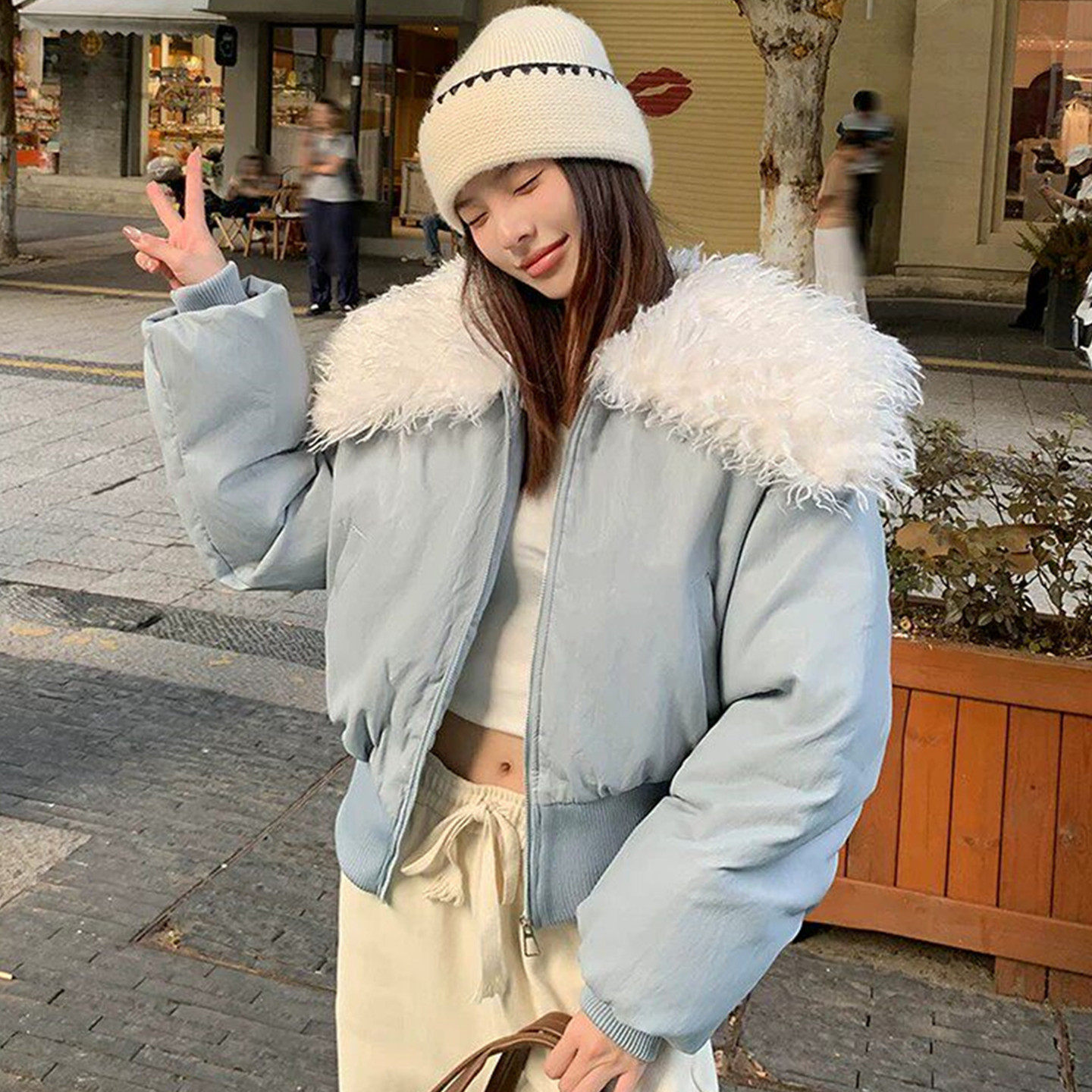 韩版PU皮羊羔毛大翻领羽绒棉服女冬2026新款今年流行爆款保暖外套
