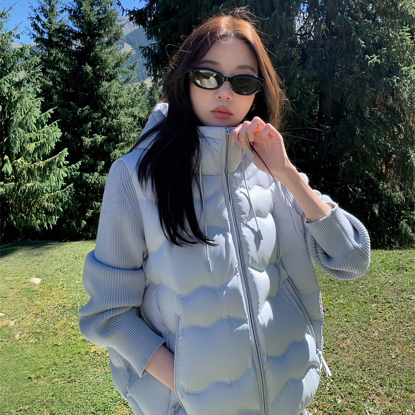 韩系不臃肿针织拼接连帽羽绒棉服女2026冬季新款今年流行爆款外套