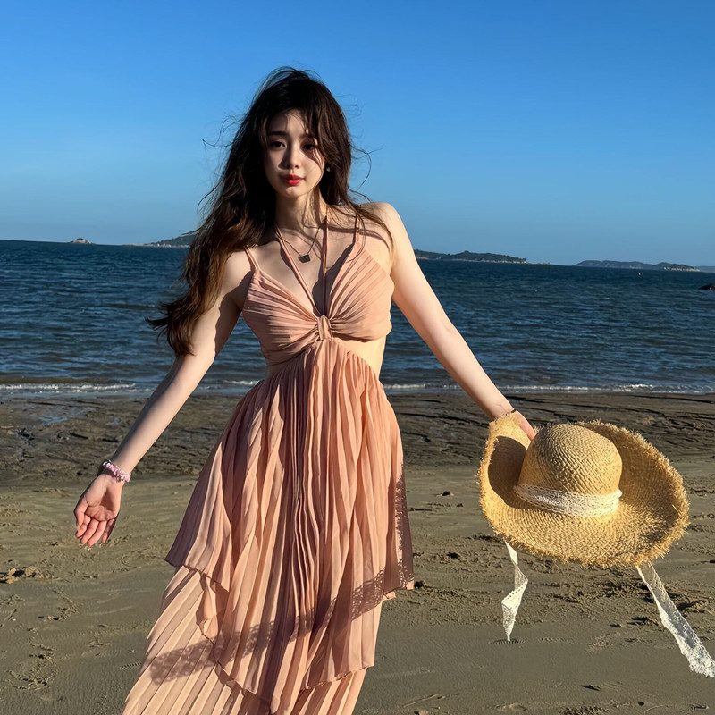 纯欲风性感露背吊带连衣裙女夏