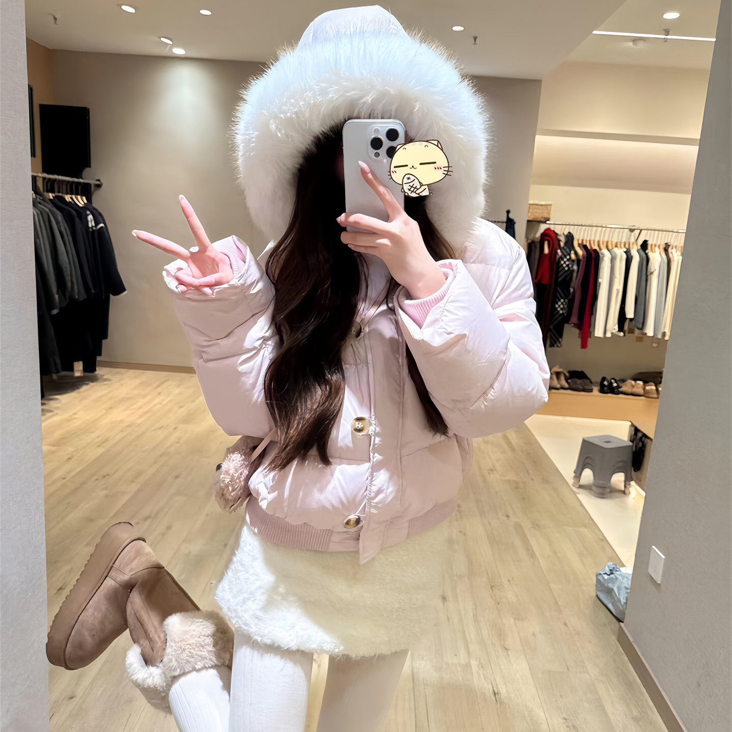 韩系不臃肿短款大毛领羽绒棉服女冬2026新款今年流行爆款保暖外套