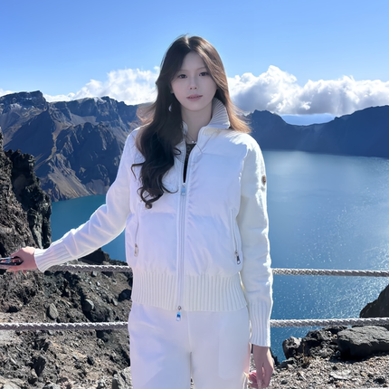 奶油泡芙拼接针织毛衣羽绒棉服女2024秋冬新款超好看洋气短款外套