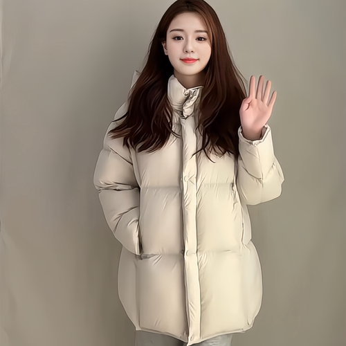 韩系百搭纯色连帽羽绒棉袄面包服