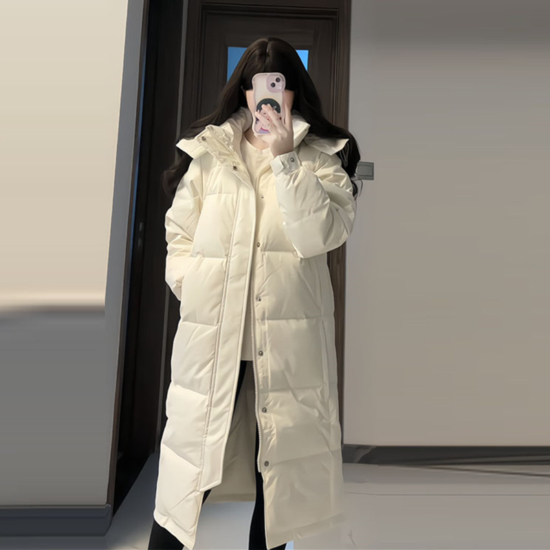 晶煊中戏连帽长款过膝羽绒棉袄