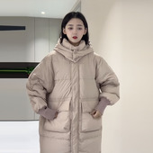 90白鸭绒大口袋螺纹袖 保暖外套潮 新款 连帽羽绒服女长款 2025年冬季