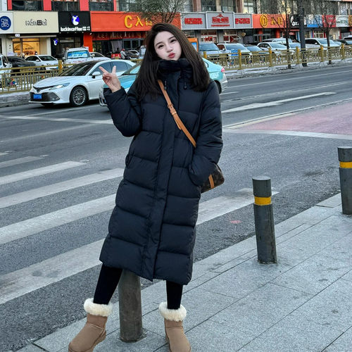 晶煊超好看黑色长款羽绒棉袄棉服