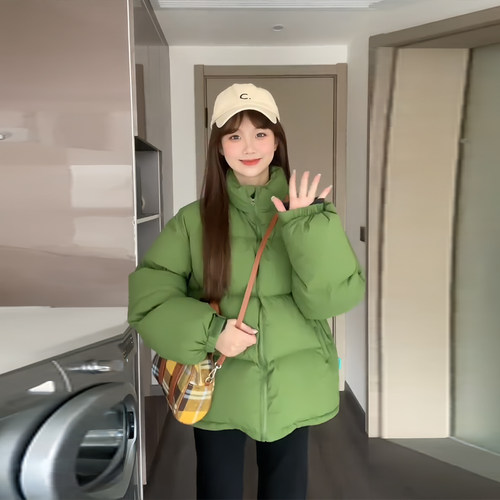 晶煊立领显白绿色棉服女送运费险