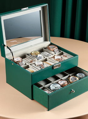 新款双层20位手表盒带天窗手表首饰收纳盒手串盒大容量腕表收藏盒