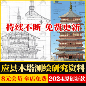 木塔木结构宝塔佛塔楼阁测绘研究报告SU模型CAD施工图文件测绘图