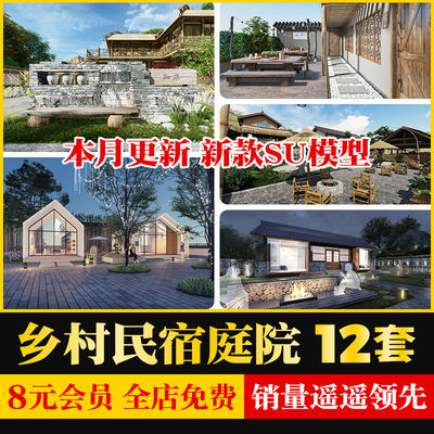 美丽乡村新中式农村农家民宿客栈民房庭院院子景观草图大师SU模型