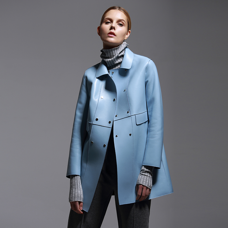 显瘦进口绵羊皮真皮风衣