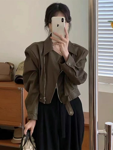 Ретро полиуретановая весенняя модная короткая куртка, подходит для подростков, по фигуре