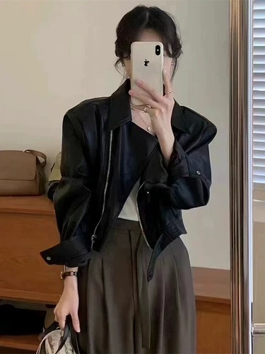 Ретро полиуретановая весенняя модная короткая куртка, подходит для подростков, по фигуре