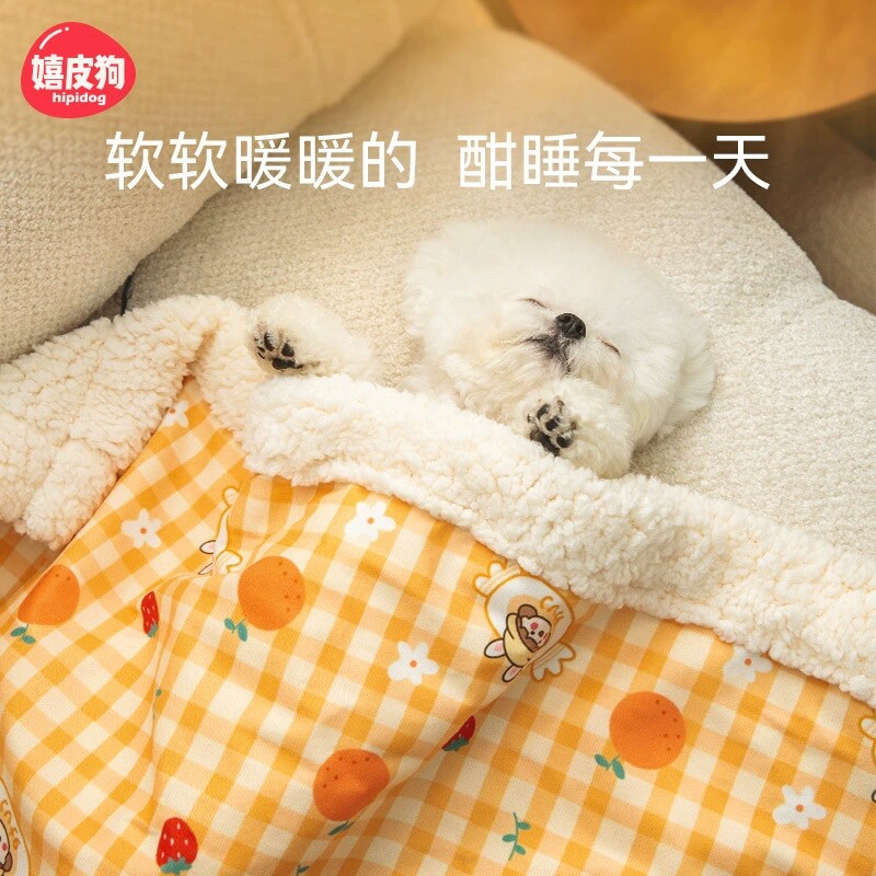 嬉皮狗猫狗通用仿羊羔绒保暖棉绒垫子猫窝狗窝被子秋冬季款加厚垫