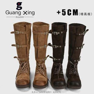 光杏原创绑带复古骑士靴女2025年新款 秋冬百搭显瘦皮带扣长筒靴潮