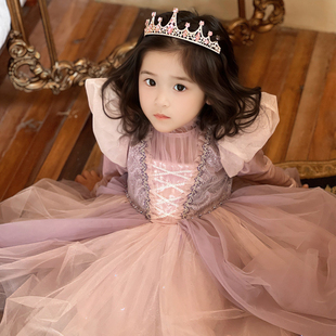 秋冬女童长发乐佩公主连衣裙网纱公主裙儿童生日连衣裙礼服蓬蓬裙