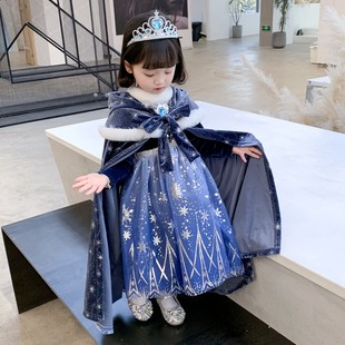 冰雪奇缘爱莎公主裙女童秋冬新款 生日礼服裙爱沙儿童洋气连衣裙子