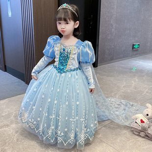 冰雪奇缘爱莎公主裙子女童秋冬新款 生日礼服迪士尼艾莎儿童连衣裙