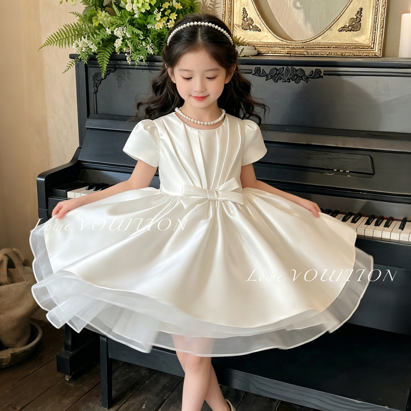 高端女童礼服裙缎面连衣裙