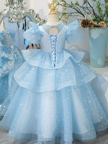 Элитный синий летний наряд маленькой принцессы, платье девочки цветочницы, костюм, для подиума