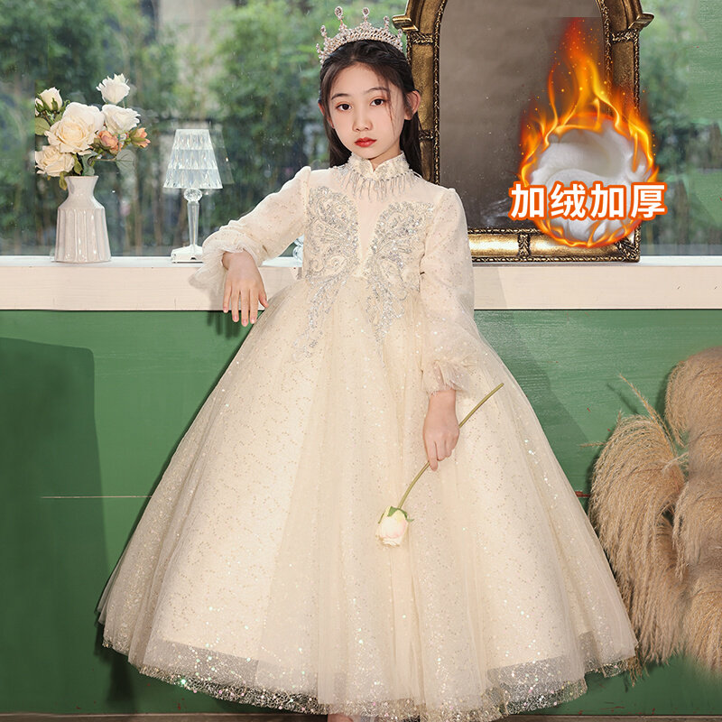 主持人钢琴演奏晚礼服女童轻奢小众高端秋冬新款儿童生日公主裙子