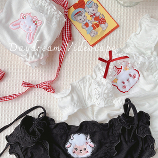 萌化软物~日系可爱少女透气内裤绒绒兔羊猫蕾丝可解绑三角裤棉质