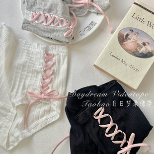 芭蕾练功房~日系少女交叉蝴蝶结洛丽塔棉质内裤中腰甜美三角裤ins